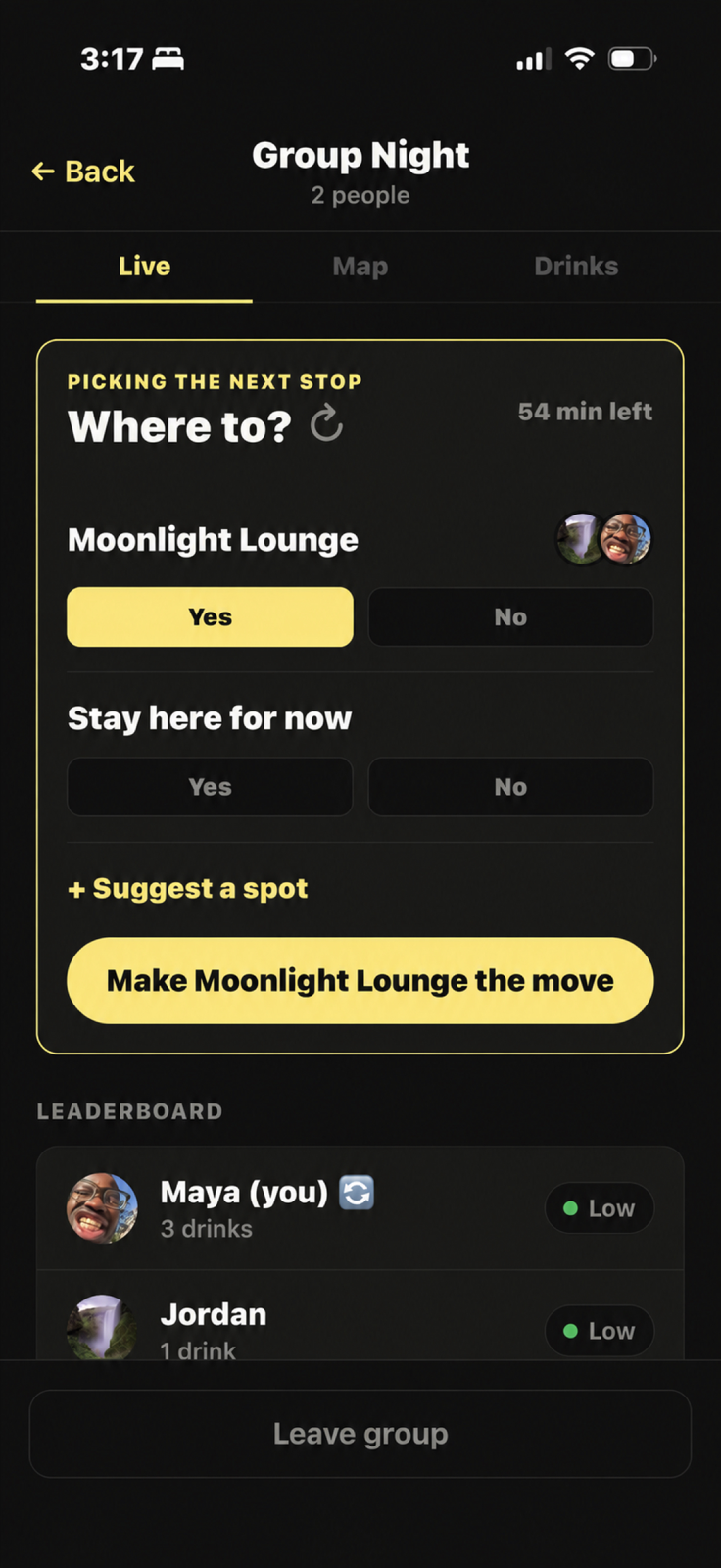 Last Call Group Night vote for the next stop